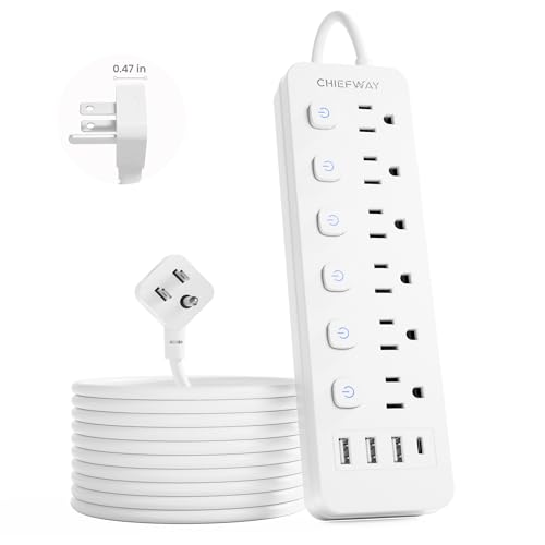 6Ft Power Strip with Individual On/Off Switches Flat Plug Extension Cord with 6 Outlets & 4 USB Ports(1 USB-C) Cruise Approved (No Surge Protector) Desk Charging Station for Home Office Dorm Travel