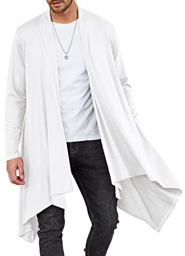 ELESOL Men's Long Cardigan Ruffle Shawl Collar Open Front Drape Cape Overcoat with Pockets