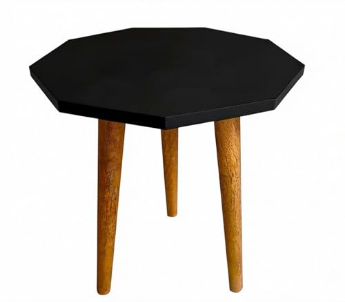 Image of Modern Octagon Side Table with 3 Wooden Legs, Minimalist End Table /Coffee Table for Living Room, Bedside Nightstand for Bedroom, Balcony & Small Spaces