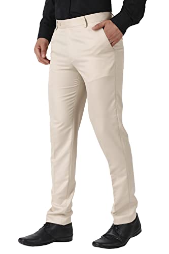 Image of MALENO Men's Slub Effect Solid Trouser | Classic Slim Fit Formal Trousers for Men | Slim Fit Trousers for Men