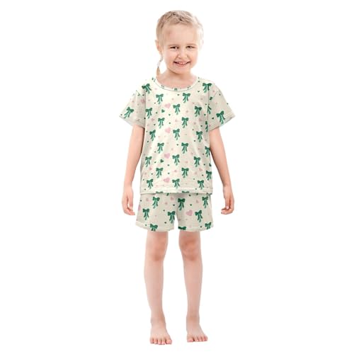 UMIRIKO Green Bows Short Sleeve Pajamas Set Sleepwear PJs Nightwear B0405005