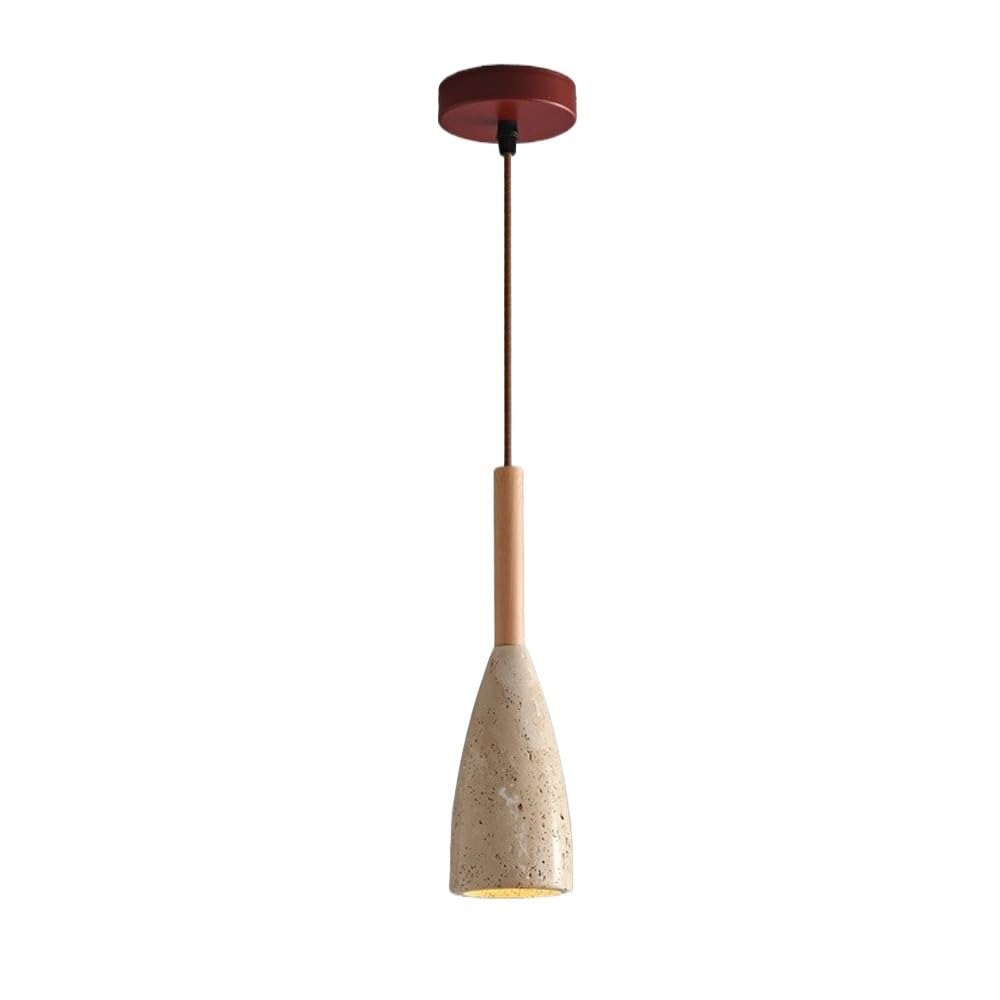 ITOSUI Travertine Pendant Light, Stone Hanging Lamp, Wooden Stone Fixture, Tapered Pendant Lighting, E26 Yellow Stone, 3.9 Inch, Mid-Century Retro Decor for Kitchen Island, Dining Room, Bedside