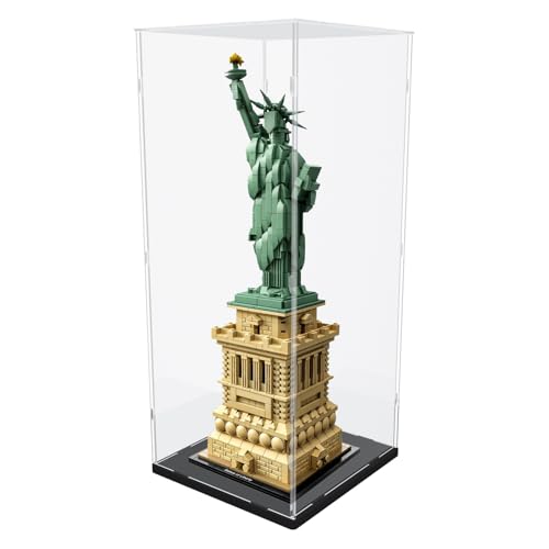 Choowin 20 inch Tall Acrylic Display Case for Lego Statue of Liberty 21042 Display Thickened Clear Acrylic Display Cases for Collectibles Figures Doll Assemble Dustproof Display Box(Black Base)