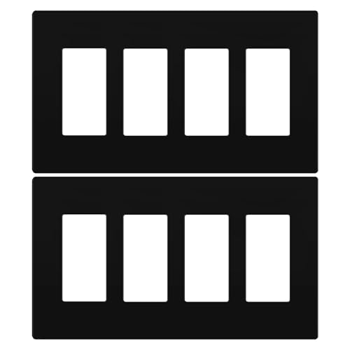 Image of LIDER Quadruple Decorator Switch Cover, Screwless Wall Plate, Mid-Size 4-Gang 4.88 inch x 8.58 inch, LSWP-34M-BK2P, UL Listed, Thermoplastic, Matte Black, 2-Pack