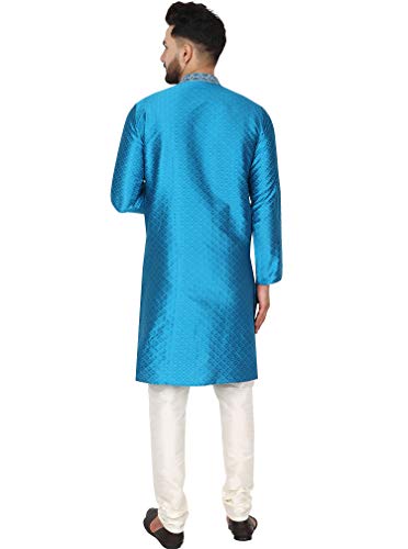 SKAVIJ Men's Art Silk Kurta Pajama Indian Traditional Suit Annivarsary Party Dress Set2