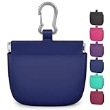 RBibei【One-Hand Access Silicone Dog Treat Pouch, Small Pocket Sized Training Pouch with Pull Tab & Auto Closing Lid for Easy Pet Training & Walking (Blue)