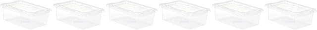 Amazon Basics 11-Litre Plastic Storage Box with Lid, Clear, 6-Pack