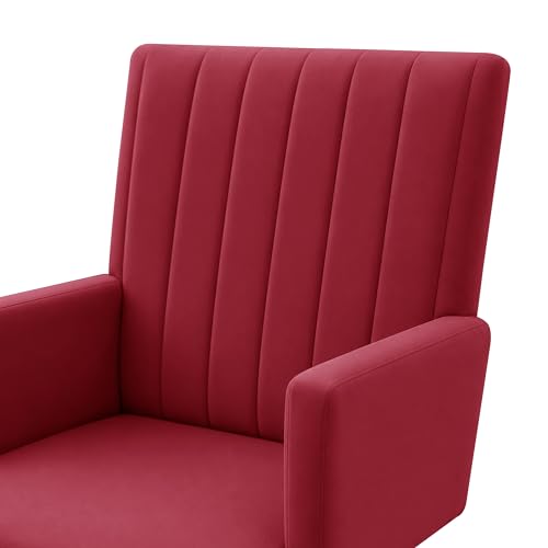 Image of Rosebell Modern Velvet Office Chairs Set of 2 with Armrests & Metal Legs | Upholstered High Back Leisure Chairs for Living Room, Bedroom, Office, Cafe & Dining Room | Red