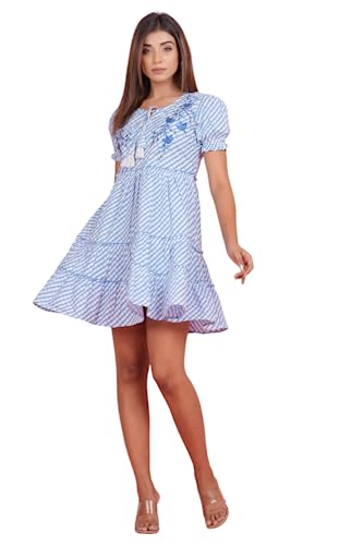 Image of Crenol Women Cotton Printed Short Dresses for Women, Western Dresses for Women