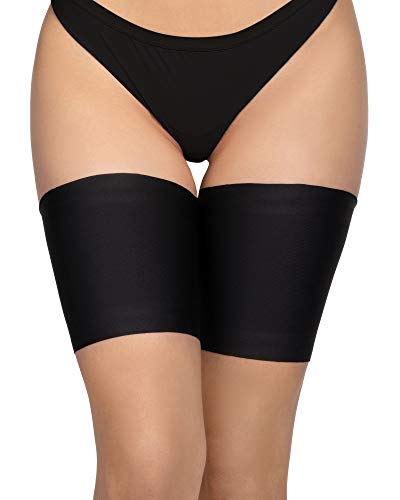 Preisvergleich Produktbild Annes Elastische Oberschenkelbänder für Damen, scheuern nicht, verhindern das Reiben der Oberschenkel, aus Satin und mit Spitze gefütterter Protektor aus rutschfestem Silikon Gr. X-Large, Satin Nero