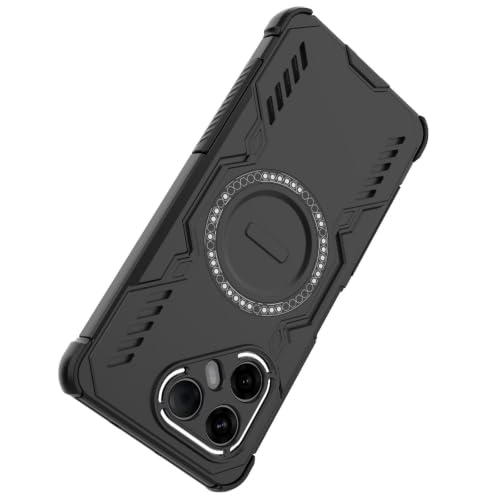 Image of FitSmart Heavy Duty Hard Defender Protective Back Cover for Tecno Pova 7 5G (Strong Magnetic Case, Black)