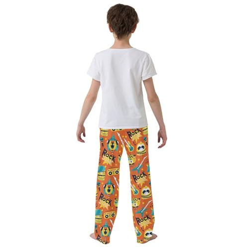 Rock Music Panda Tiger Boys Long Pants Soft Trousers Elastic Waist Kids Lounge Bottoms with Pockets S-XL3