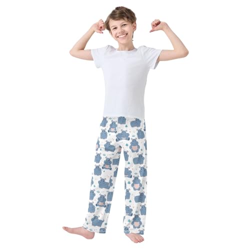 ZZXXB Hippo Grass Boys Long Pants Soft Trousers Elastic Waist Kids Lounge Bottoms with Pockets S-XL2
