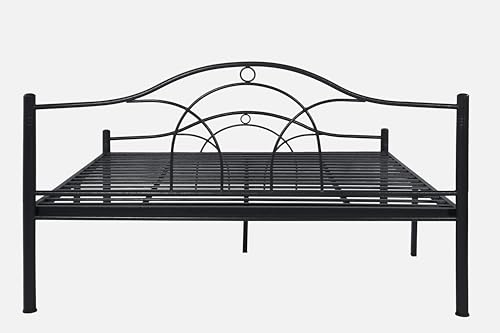 Image of Alto Metal King Size Bed Without Storage | Wrought Iron Double Bed with Headboard & Footboard | Sturdy Powder Coated Platform Bed King Size Cot for BedroomLivingRoom Black (75x72)