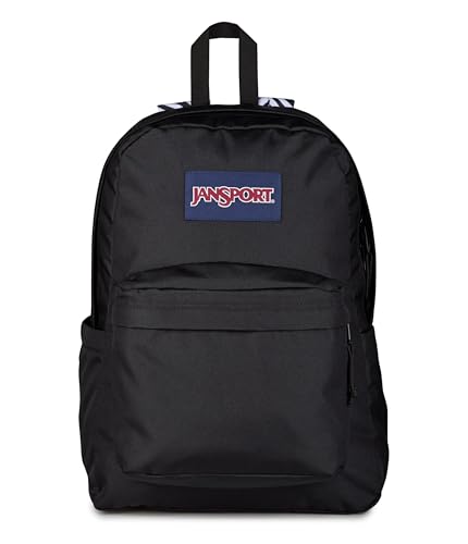 Image of JanSport SuperBreak Plus Backpack with Padded 15-inch Laptop Sleeve and Integrated Bottle Pocket - Spacious and Durable Daypack for Work and Travel, Surreal Swirlies Con Black /Black /White /Black