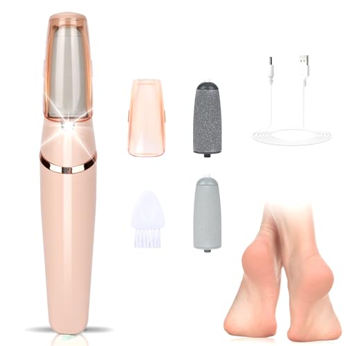 Euakee Pedicure Elettrico Professionale, Calli Piedi Rimozione con 2 Rulli di Ricambio,Illuminazione, Ricaricabile kit pedicure Per Rimuovere Calli, Pelle Morta
