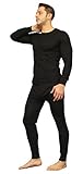 Moet Fashion Men's Soft 100% Cotton Thermal Underwear Long Johns Sets - Waffle - Fleece Lined (Large, Fleece Lined - Black)