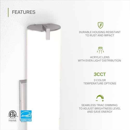 Image of ASD LED 24 inch Vanity Wall Mount Light Fixture, Linear Bathroom Lighting Bar | 3CCT, Dimmable, Energy Star, ETL Listed | 25W 1950LM 3000-5000K 120V | Long Tube Bath Sconce Over Mirror | Nickel, 4 Pack