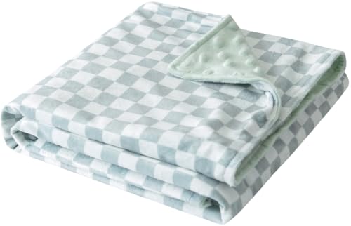 Image of Baby Blanket Set, Sage Green Checkered Print, 30x40 Inches, Super Soft Minky Material, Newborn or Toddler (Checkered Green)