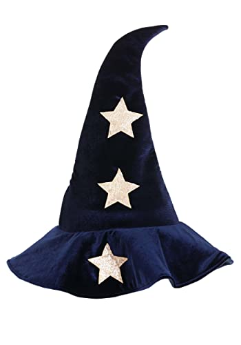 Velvet Stars Costume Witch Hat - Black Velvet Hat with Sequin Stars and Curved Peak, Accessory