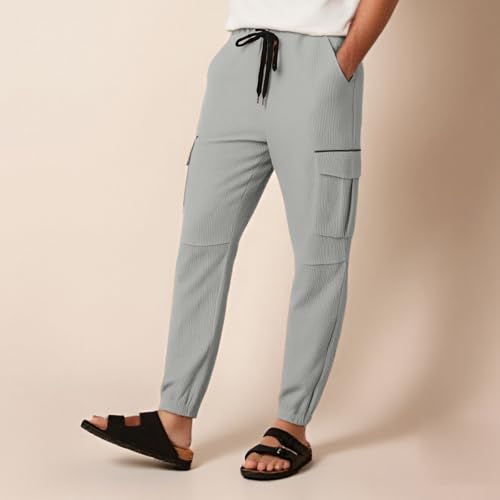 Hawyet Tapered Cargo Pants for Men Ankle Length Elastic Waist Drawstring Multi Pockets Casual Outdoor Tactical Pants4