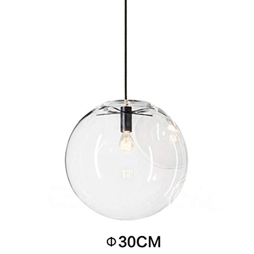 H Xd Global E27 Industrial Clear Glass Globe Shade Pendant Lighting Modern Kitchen Loft Hanging Light-1 Light (30Cm) #TOP1