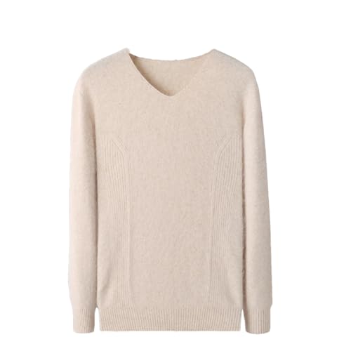 Dcvmvmn Men's Autumn/Winter Cashmere Sweater V-Neck Pullover Knitted Plus Size Sweater Long Sleeve Pullover Beige