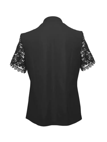 Women's Short Sleeve Lace Patchwork Open Front Cardigan, Solid Color Lightweight Outerwear4