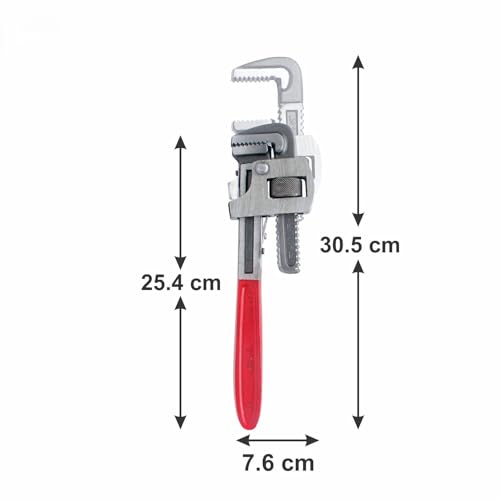 Image of Padmakshi Tools Pipe Wrench 12 Inch - Heavy Duty Steel Plumbing Wrench (Red) | Adjustable Jaw, Anti-Rust Finish | Ideal for Home & Professional Use - Durable & High Grip Tool