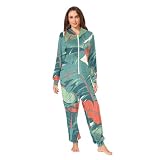 siphylline Retro liście bananowca czerwony zielony płaski styl dorosły unisex 1 sztuka piżama dla kobiet męskie kostiumy z kapturem, Retro liście bananowca czerwony zielony płaski styl, S