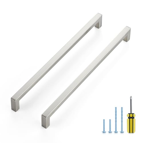 Image of Ravinte 20 Pack Kitchen Brushed Nickel Cabinet Handles 11-5 /16 Inch Hole Center Stainless Steel Square Cabinet Pulls for Dresser Drawer Cupboard Handles with Screwdriver