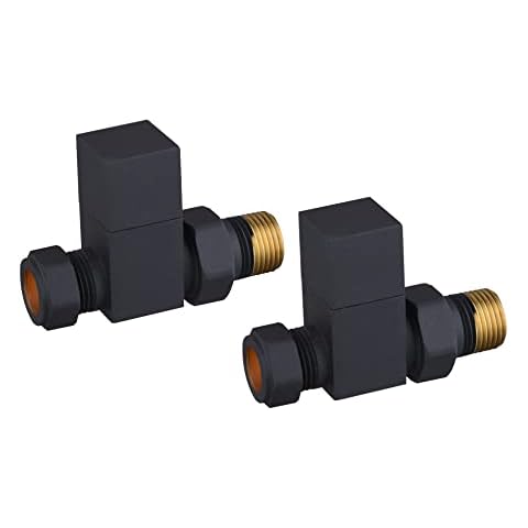 Keenware KRA-170 Lunar Square Towel Rail & Radiator Straight Valves: Black Cover