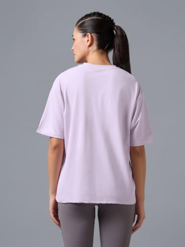 Image of TECHNOSPORT Women's Printed Boxy Fit Round Neck T-Shirt COTFLEX Half Sleeve Slip On Polyester for Gym Yoga Workout UPF50+ Anti Odour