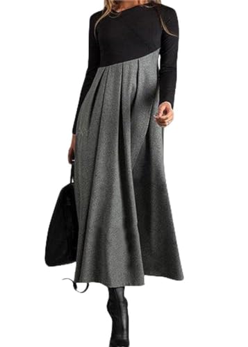 shownicer Damen Kleid Elegant Lange Kleid Langarm Rundhals Midikleid Hohe Taille A Linie Freizeitkleid Casual Herbstkleid Wollkleid für Herbst Winter...