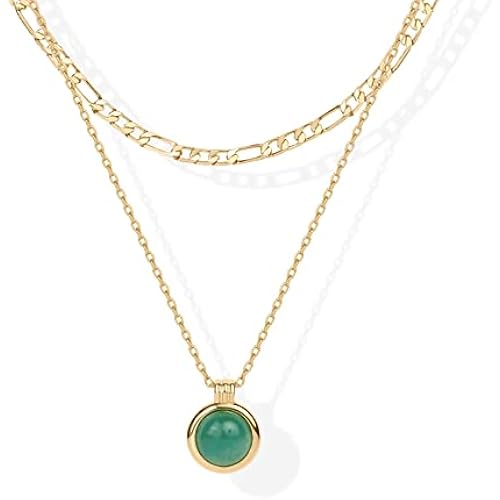PAVOI 14K Gold Plated Gemstone Pendant Layered Chain Necklaces for Women