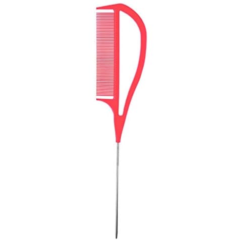 ABC Hair Rat Tail Pin Tail Comb Resistant Anti-Static Stainless Steel Bucket Lift Comb (Pink) Cover
