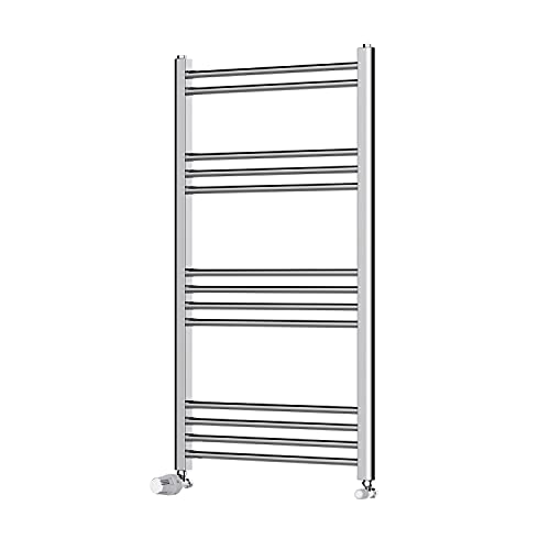 BPIL Heated Towel Rail Chrome Bathroom Ladder Radiator - Straight Heated Towel Rail Chrome Bathroom Ladder Radiator Including Thermostat Radiator Valve Straight, (1000600)