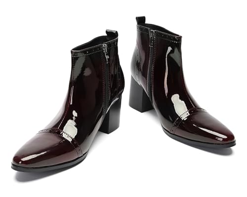 Santimon Men's Dress Casual Cowboy Chelsea Boots - Patent Leather Mid-Calf Dress Western Boots with Side Zipper for Disoc, Party & Motorcycle4