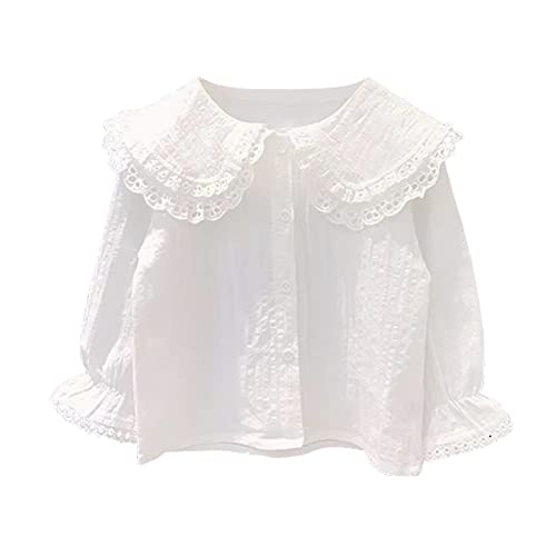 ASHER FASHION Girls Kids Peter Pan Collar Blouse Toddler Cute Puff Long Sleeve Botton Down Shirt Casual Cotton Tops - Main Image