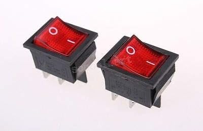 DPST 4 Pin Rocker Switch Neon Light On Off 16A 250V AC 20A 125V | 5-Pack DPST Rocker Switches with Red Neon, 4-Pin, 10A/250V, 20A/125V, Black/Red