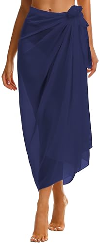 Gosunny Sarong Tuch Damen Sommer Chiffon Strandtuch Lange Strandkleid Leicht Pareos Bikini Cover Up(Dunkelblau)