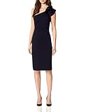 Eliza J Women's One Shoulder Scuba Cocktail Dress with Ruffle Sleeve, Navy, 8