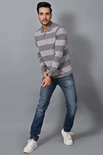 Image of ARBOUR Men Polo Neck Stripes Pocket Full Sleeves T-Shirt