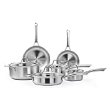 Complete 10-Piece Set: This essential set includes an 8" egg pan, 10" frying pan, two covered sauce pots (6.5" & 7"), a 10" deep sauté pan with lid, and a large 10.5" covered soup pot. It provides the perfect tools for every meal, from breakfast to d...