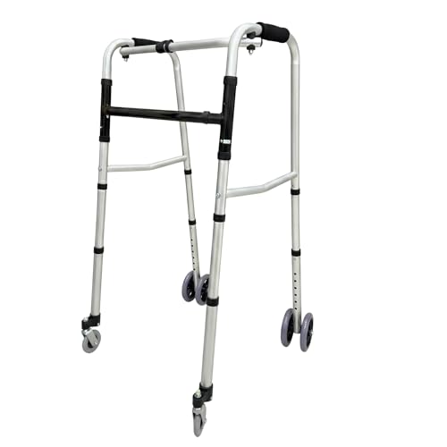 Andador plegable de aluminio con 4 ruedas estándar, 2 ruedas giratorias, asas ergonómicas, regulable en altura