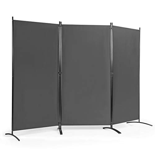 COSTWAY 260 x 183cm Raumteiler, Paravent 3 teilig klappbar, Trennwand Wandschirm aus Metall & Polyester, Sichtschutz Room Divider Innen für Zuhause Büro Terrasse (Grau, 3-teiliger)