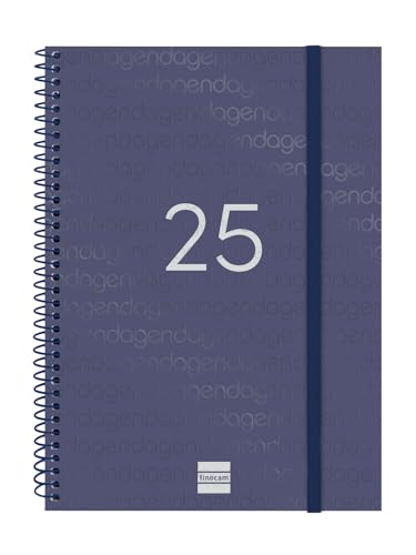 *Finocam - Agenda Espiral *Year 2025 Setmana Vista Horitzontal Gener 2025 - Desembre 2025 (12 mesos) Blau Català