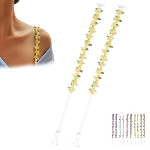 HIDRUO Flower Bra Straps, Removable Invisible Floral Bra Straps,Adjustable Decorative Bra Straps Replacement for Strapless Bra (Yellow)