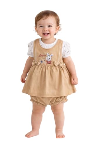 Image of Baby Girls Frock Dress with Bloomer Set | Short Sleeve Polka Dot Inner Layer & Bow Detail Special for 0-6 Months