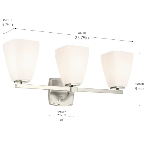 Image of Kichler Marant 21.25 inch 3-Light Bathroom Vanity Light Fixture with Opal Glass in Brushed Nickel for Mirror, Modern Wall Mount Lighting (21.25 inch W x 9.5 inch H), 55216NI